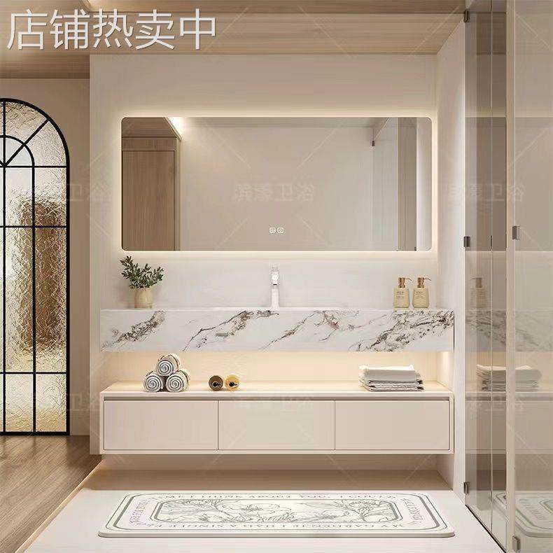 新款酒店风岩板陶无缝一体洗手洗脸盆浴室柜组合洗手台卫生间