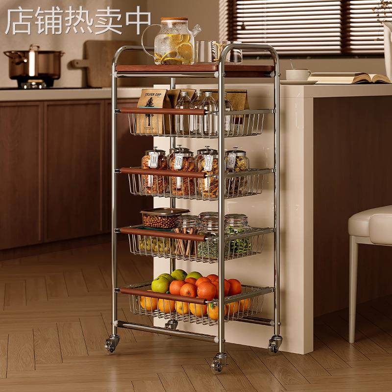 中古风厨房蔬菜篮子置物架家用复古移动小推车落地多层零食收纳架,厨房/烹饪用具,抹布架/厨房清洁收纳架,淘宝优惠券,粉丝福利购,淘宝优惠卷
