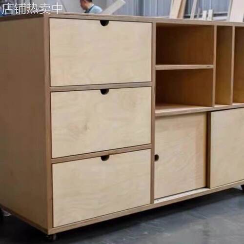 侘寂风小户型客厅收纳柜子靠墙置物柜公室大容量多层文件柜桦木