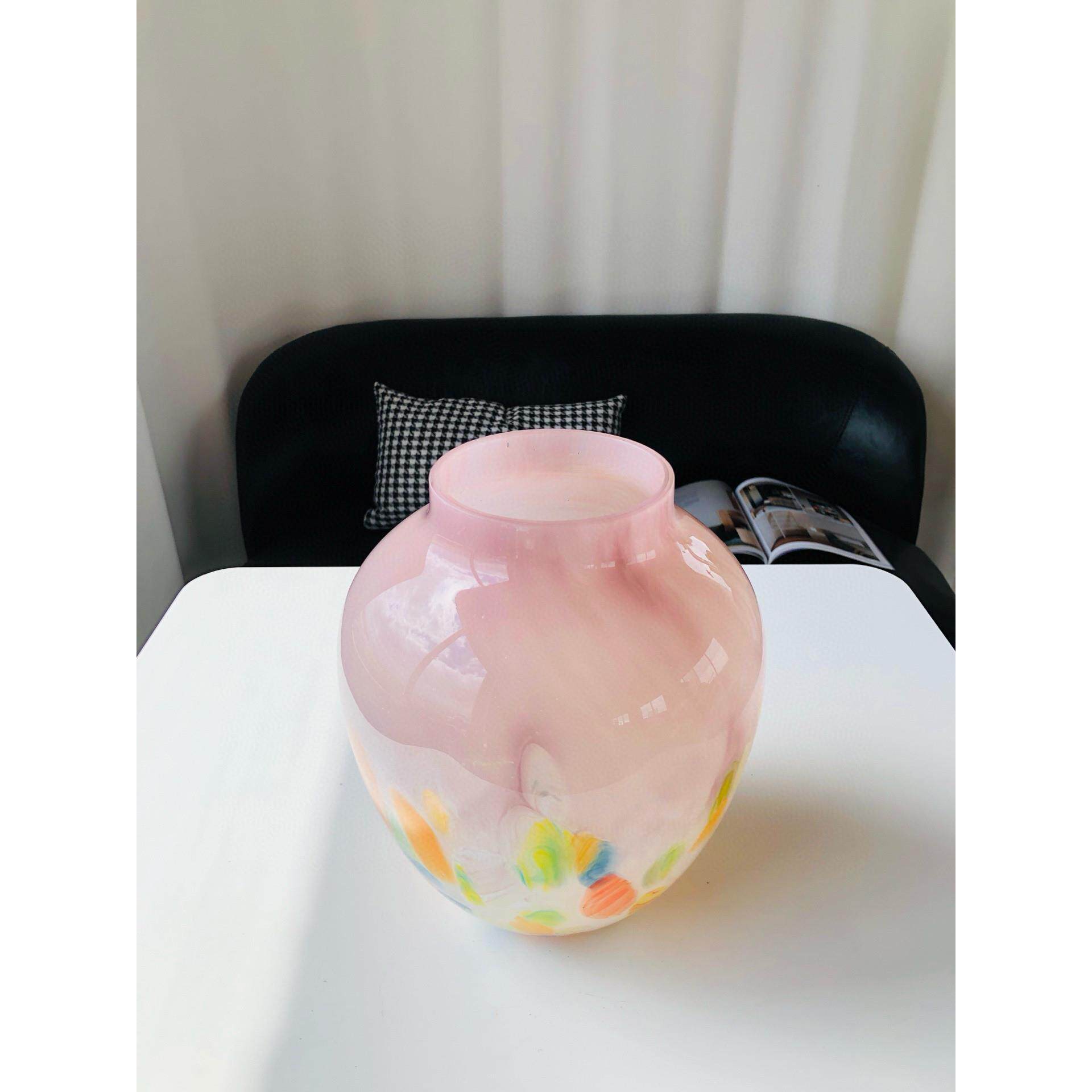 中古风彩色渐变波点琉璃花瓶复古手工轻奢艺术插花器高级感水培瓶