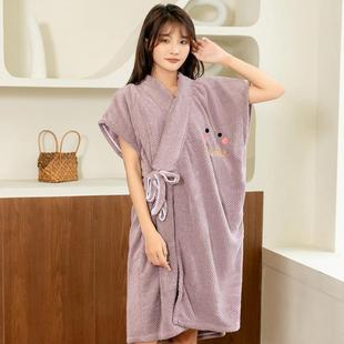 浴袍 浴巾女比纯棉吸水家用大人浴衣可穿可裹浴裙洗澡游泳2024新款