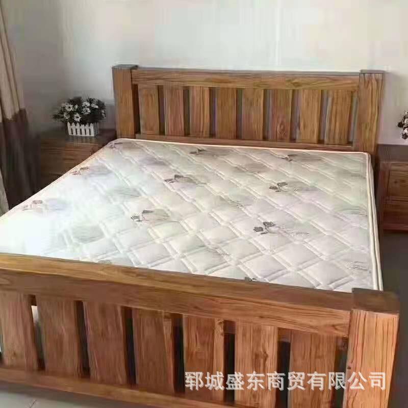 复古老榆木大床中式全实木床单人双人榫卯结构家用卧室实木床家具
