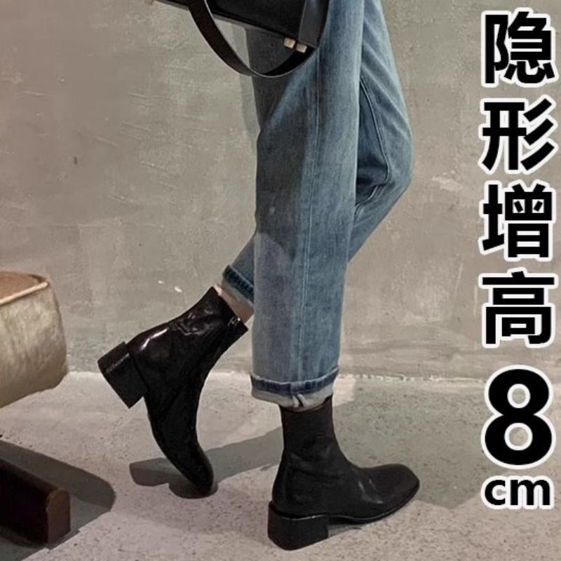 牛皮法式粗跟短靴女2025新