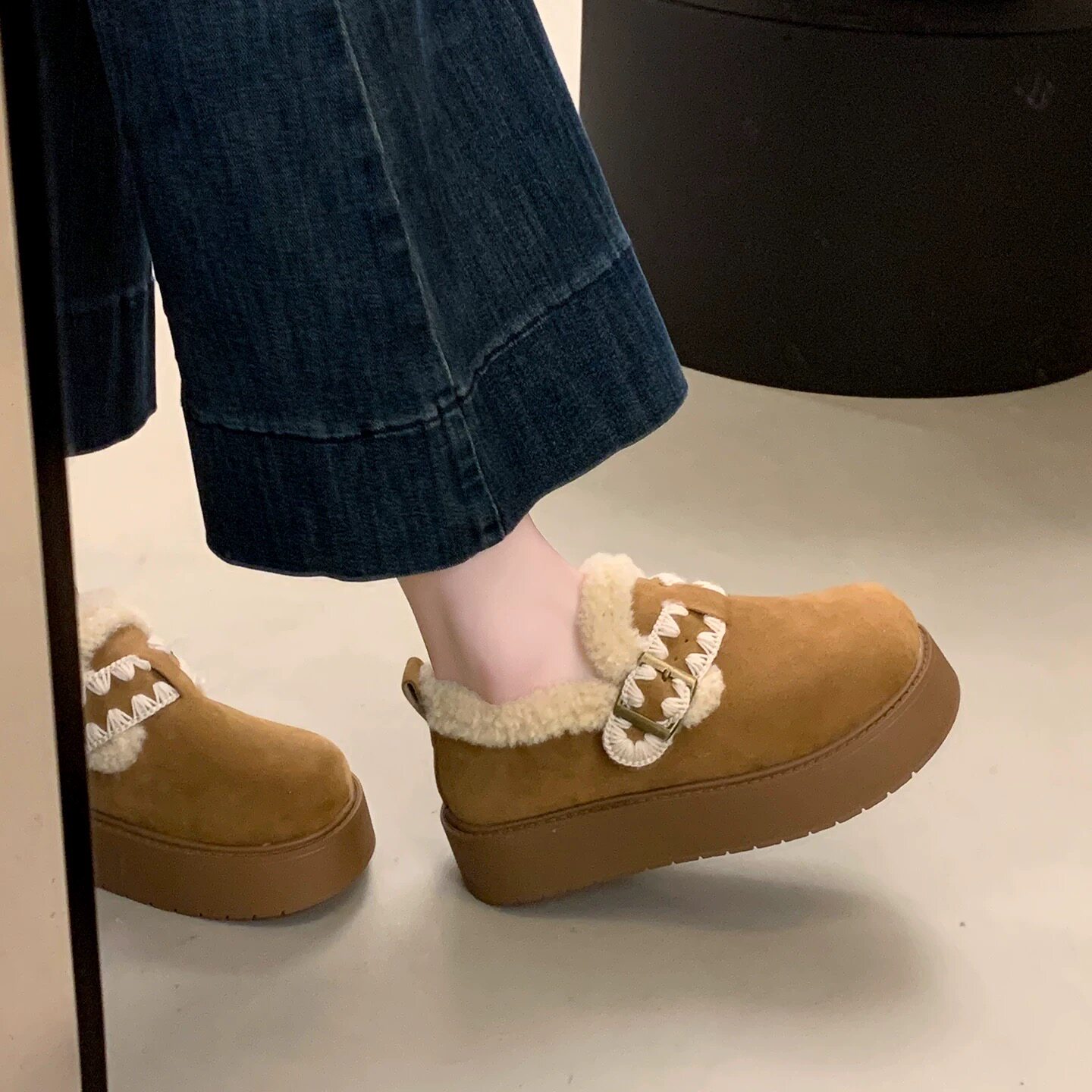 厚底加绒豆勃肯鞋女雪地靴