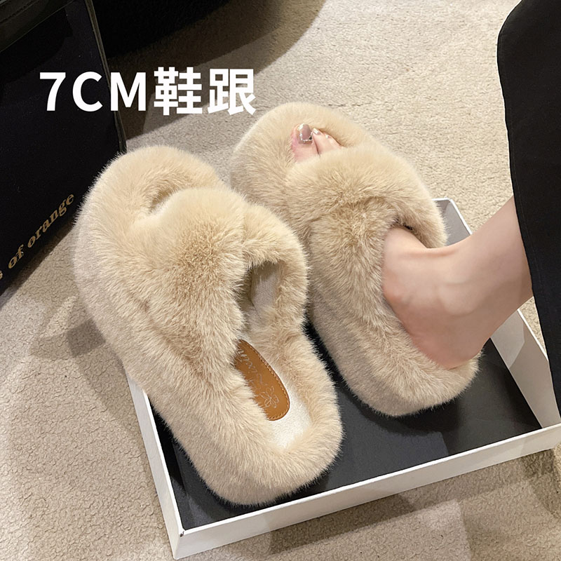 踩屎感厚底毛毛拖鞋女时尚外穿2025年秋冬季新款厚底7CM高跟拖鞋
