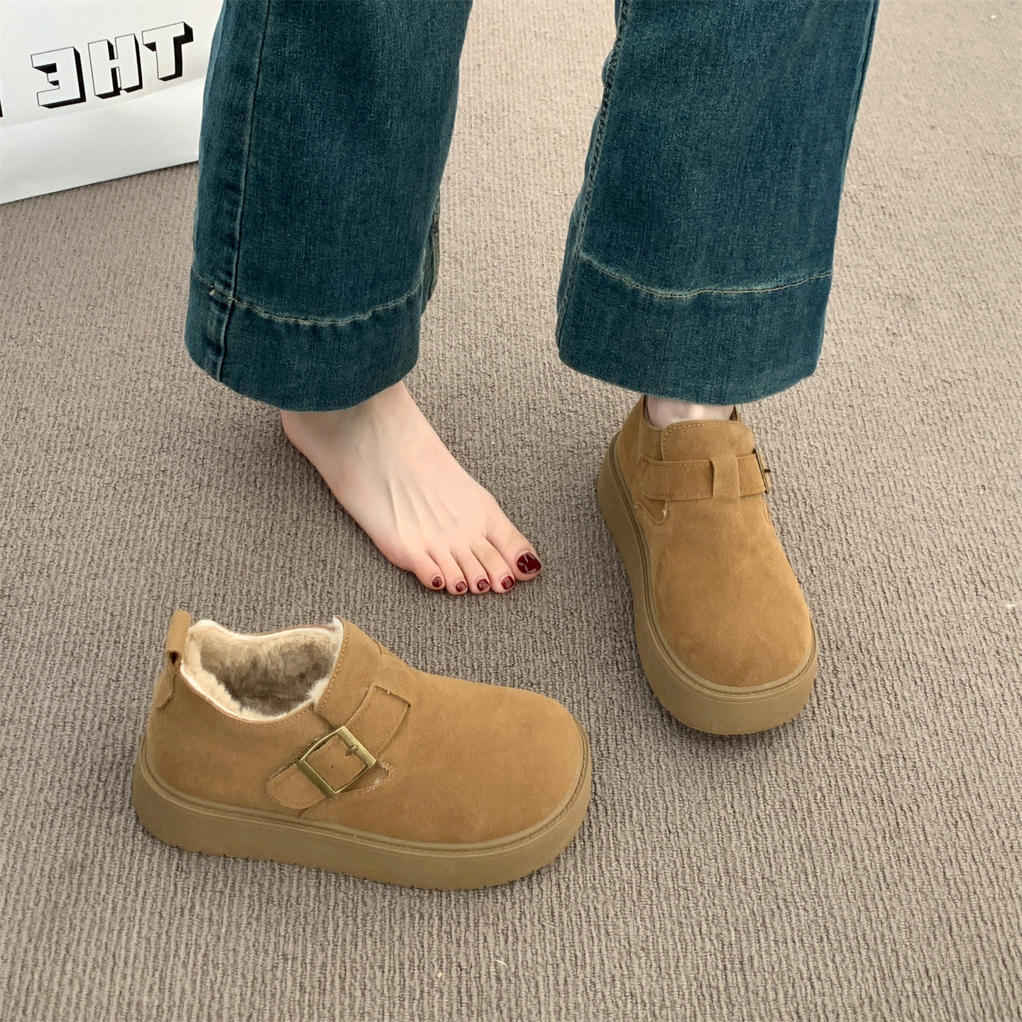 厚底加绒勃肯鞋保暖雪地靴女2026新款冬季一脚蹬乐福鞋低帮棉鞋子,女鞋,勃肯鞋/软木鞋,淘宝优惠券,粉丝福利购,淘宝优惠卷