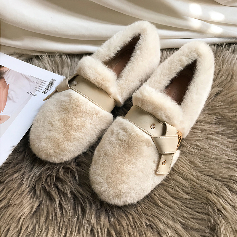 厚底加绒毛鞋女2025年秋冬