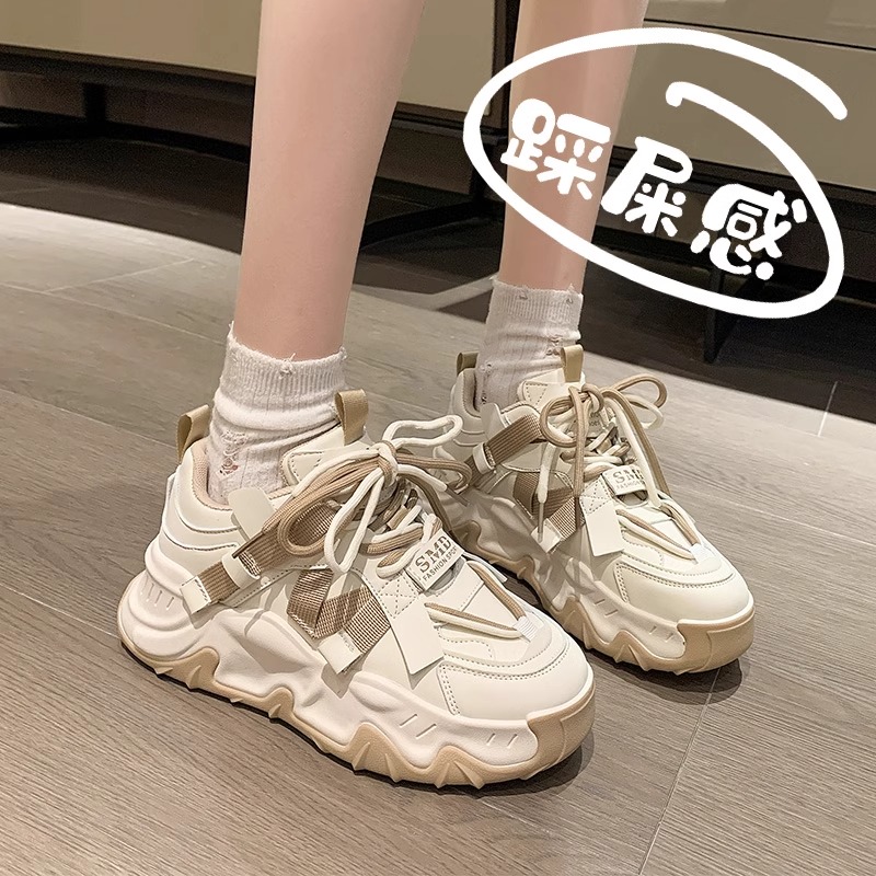 踩屎感真皮老爹鞋女2025新款秋冬季厚底增高小码34休闲软底运动鞋