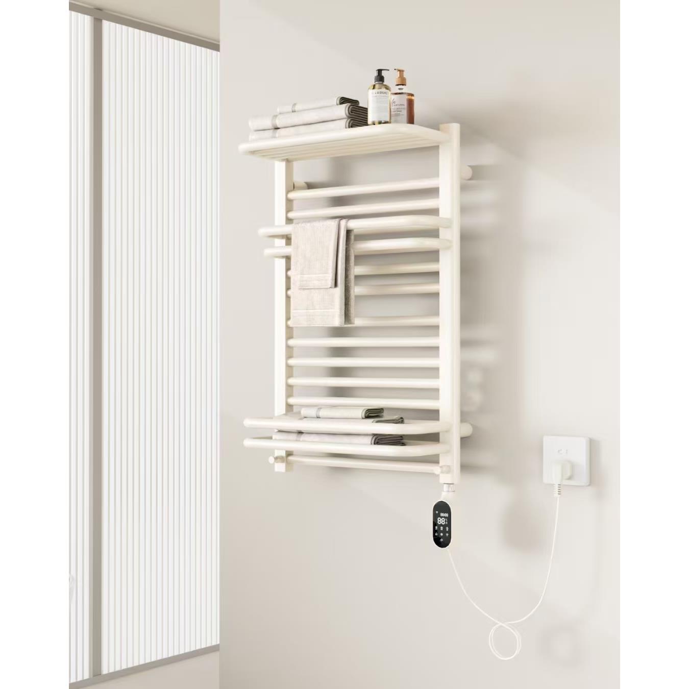 智能电热毛巾架低碳钢碳纤维加热烘干定时浴巾架