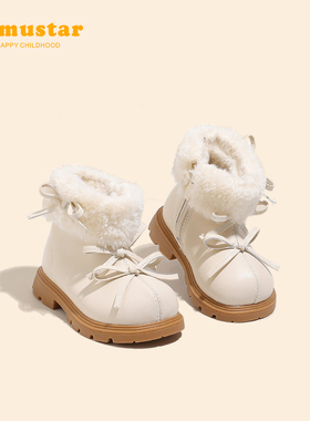 女童棉靴加绒保暖冬季雪地靴新款女宝宝靴子加厚短靴软底女宝棉鞋