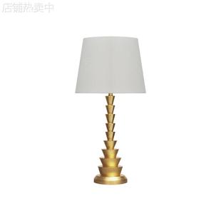 美式轻奢复古金箔树脂阶梯麻布灯罩台灯酒店样版房别墅软装设计