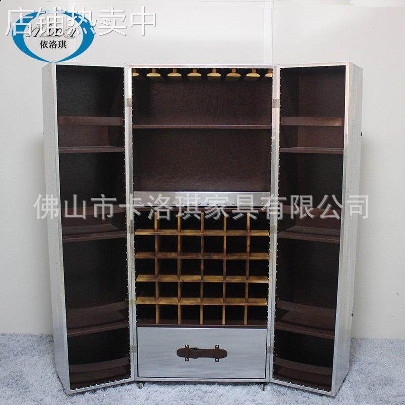 铝皮家用铆钉金属装饰柜可移动滑轮个性企业酒柜工业风私人红酒架