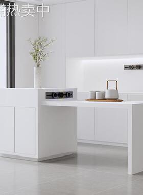 德利丰依诺全岩板黑白色岛台餐桌一体小户型家用餐厅可伸缩岛台