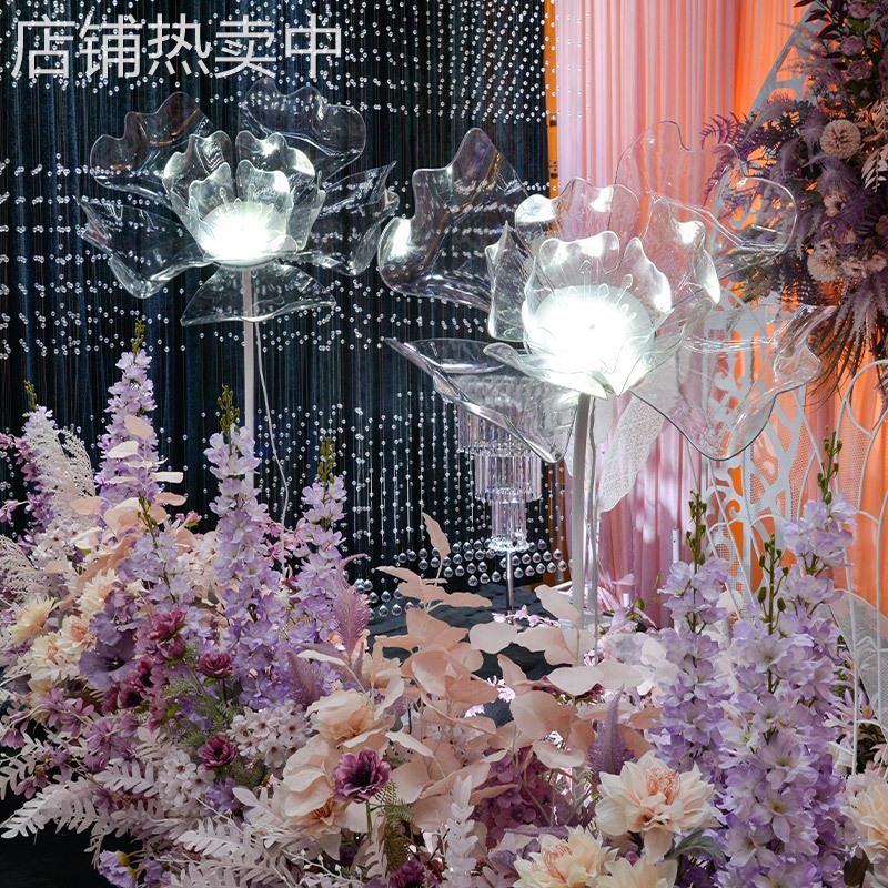 婚庆道具新款发光路引灯t台铁艺婚礼舞台场景装饰背景水晶花路引