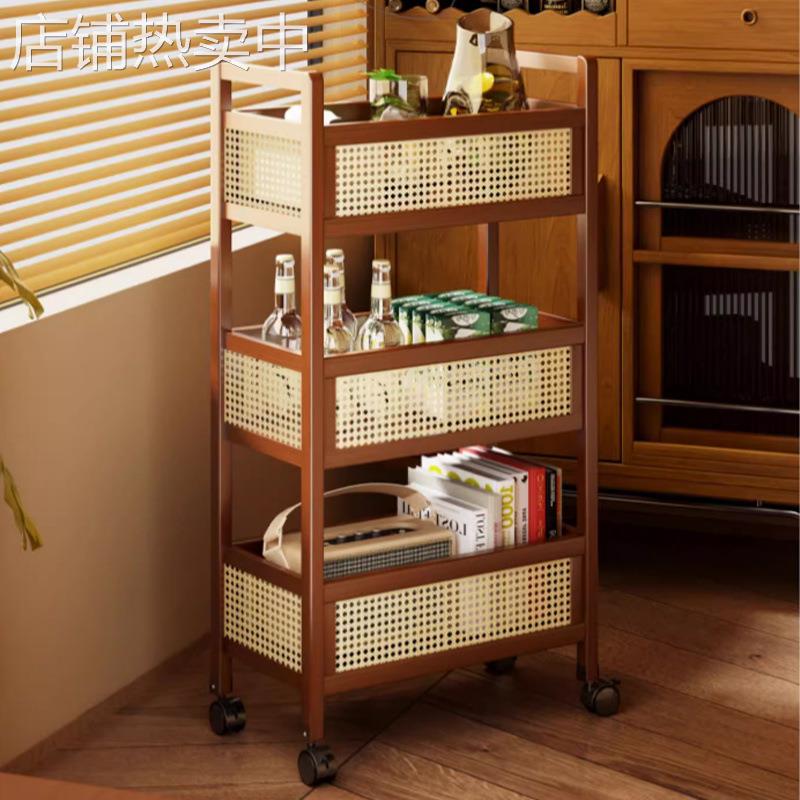 中古小推车零食置物架客厅落地可移动带轮杂物储物柜简易收纳架子