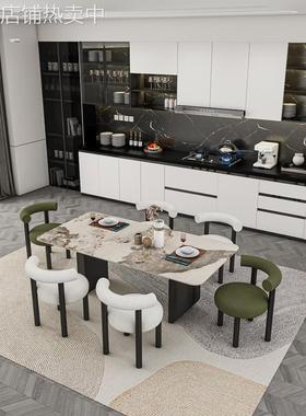 W8意式岩板餐桌家用小户型轻奢石亮光简约白色饭桌椅组合卫生间儿
