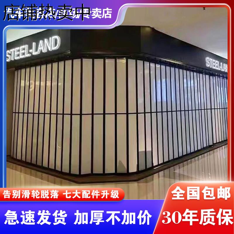 商场铝合金折叠门汽车美容车间隔断水晶商铺洗车房透明弧形推拉门