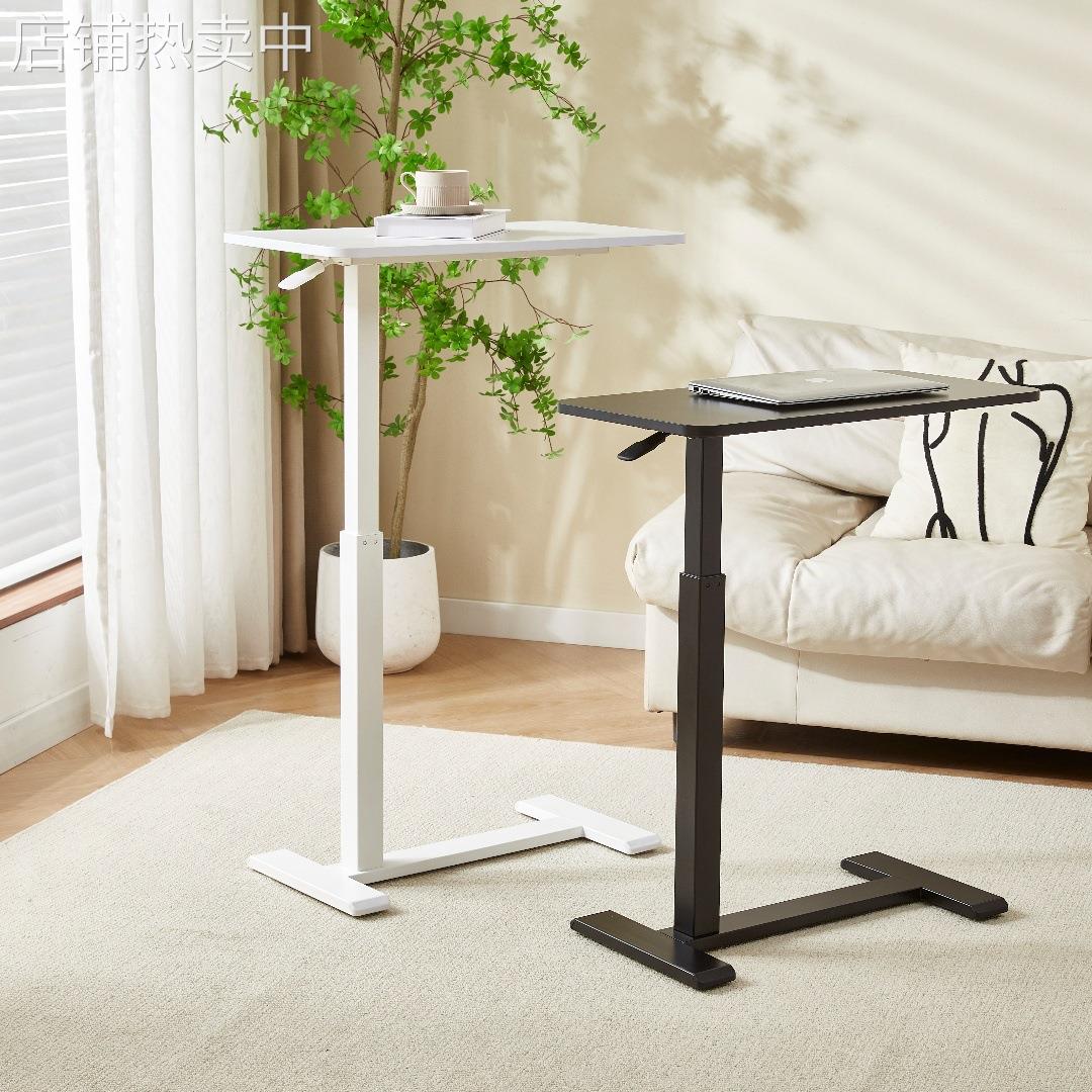 家用气动升降桌可移动床边小方桌可调节高度简易办公桌多用网红桌