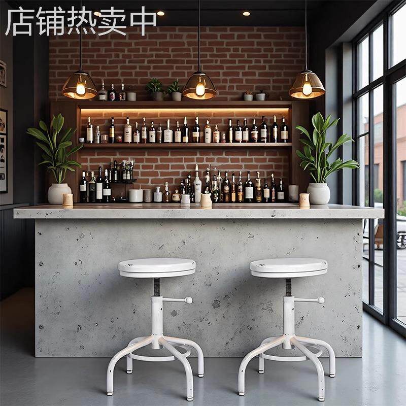 复古工业风升降旋转铁艺吧台椅民宿前台白色做旧创意轻奢吧凳椅子