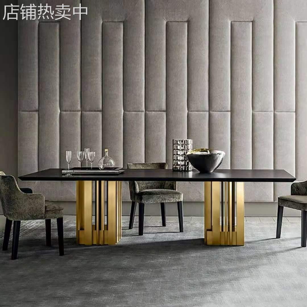 北欧餐桌家用小户型现代简约桌子长方形大理石饭桌创意不锈钢餐台