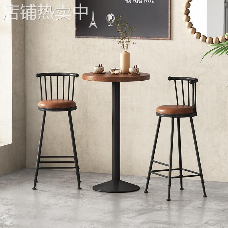 铁艺吧台椅现代简约靠背吧凳酒吧椅高脚凳奶茶店咖啡厅前台椅子