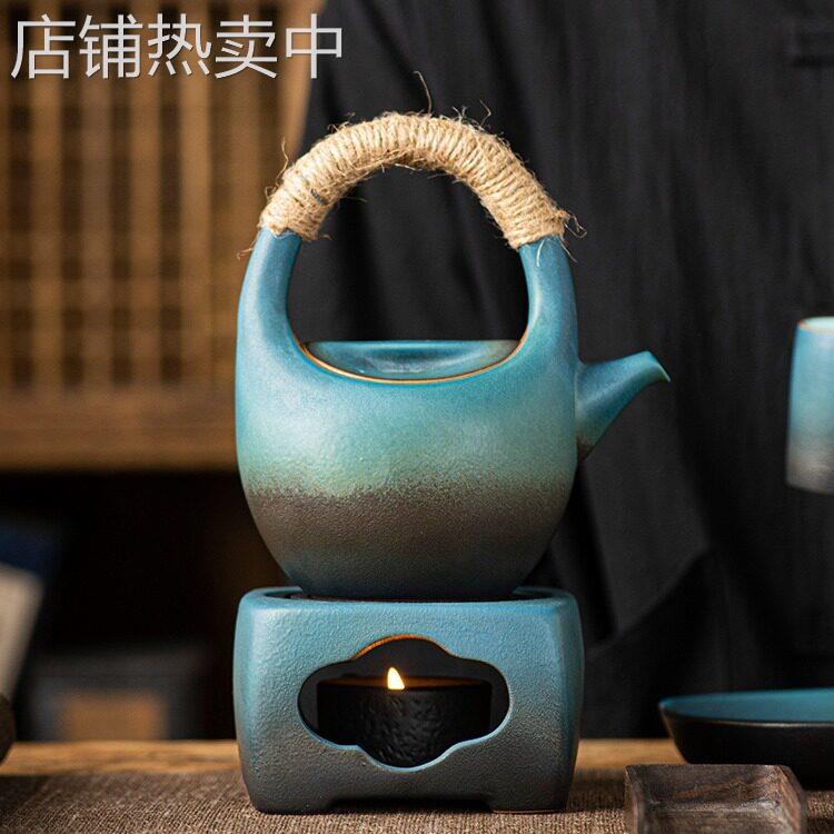功夫茶具套装家用粗陶温茶炉日式提梁壶陶瓷茶杯一壶四杯礼盒装
