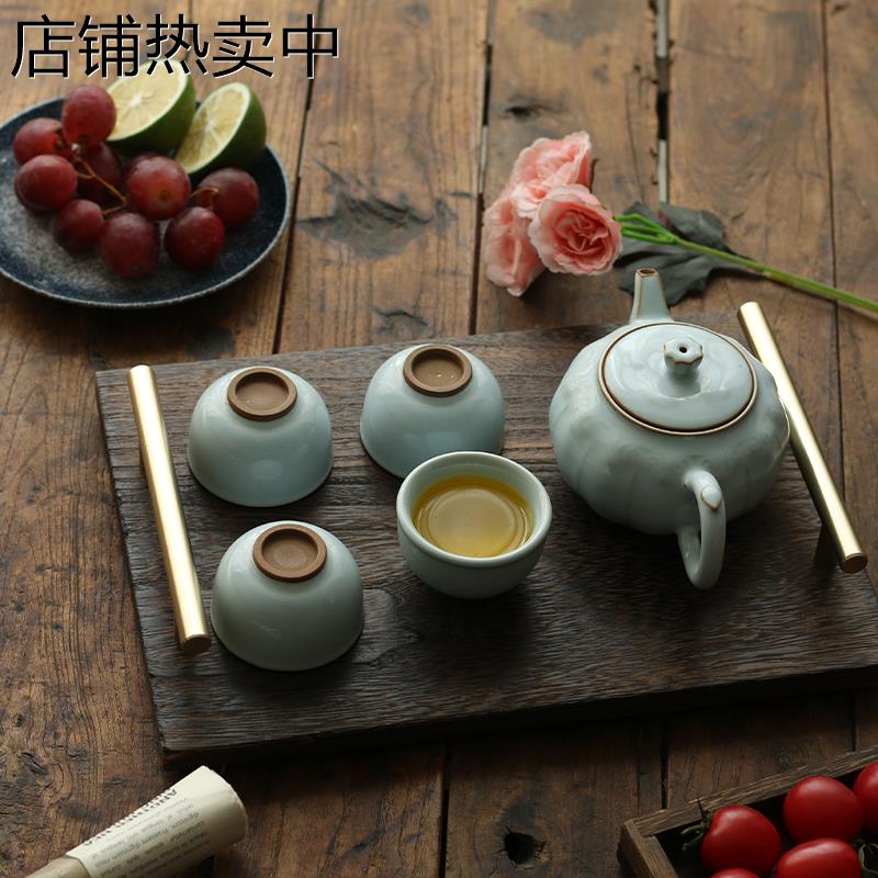 日式长方形复古烧桐木带手柄托盘实木质家用木制餐盘果盘点心茶盘