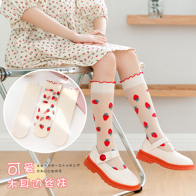 袜子女童夏冰丝水晶袜女宝宝夏季薄款女孩丝袜儿童蕾丝公主短薄袜