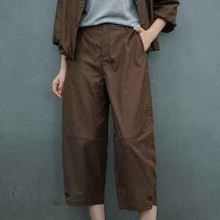 天丝直筒香蕉裤女2025秋冬新款咖色宽松小个子简约休闲七分长裤女