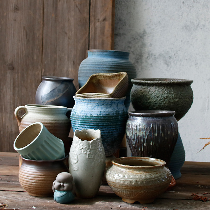 奇德复古风粗陶小老桩多肉花盆