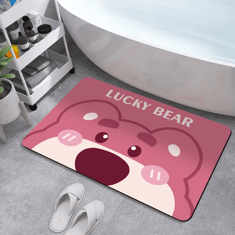 瞪眼草莓熊硅藻泥吸水垫淋浴房脚垫卫生间门口防滑地垫厕所门垫,居家布艺,入户地垫,淘宝优惠券,粉丝福利购,淘宝优惠卷
