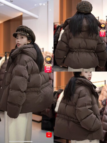 品牌订单新国标90绒加厚面料咖色斜拉链短款面包服