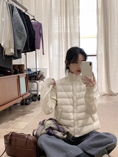 可外穿 可内搭 子针织拼接90白鸭绒立领羽绒服女 轻薄袖