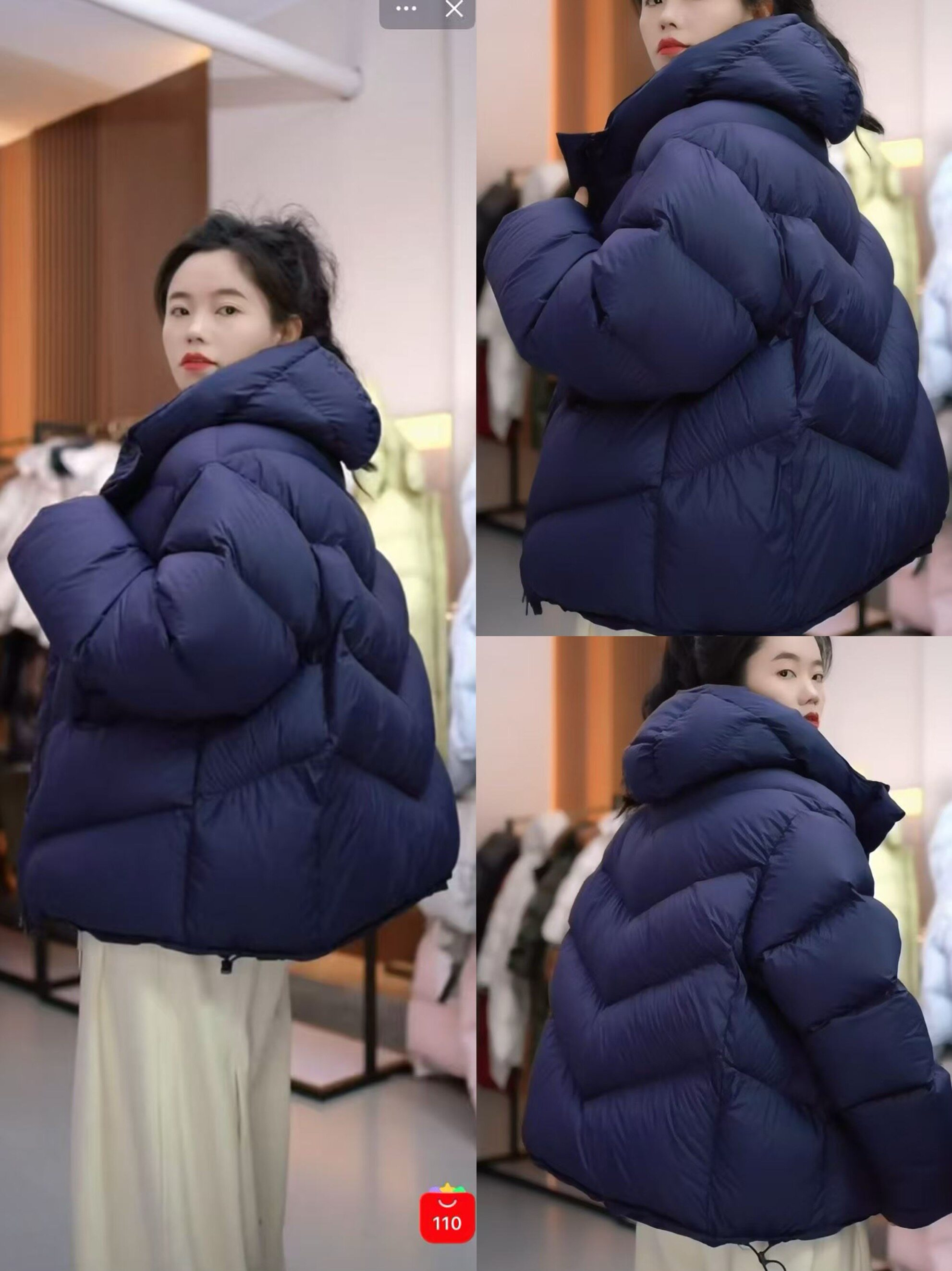 男女同款95白鹅绒藏青色后背V字航线显瘦羽绒服加厚保暖外套