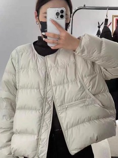 圆领撞色轻薄90白鹅绒短款羽绒服女
