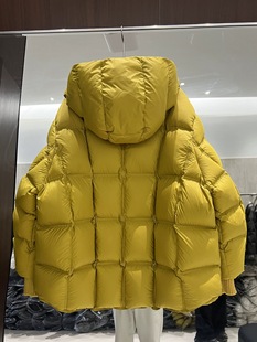 1-21高货95白鸭绒连帽撞色豆腐块短款加厚羽绒服