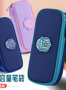 韩版小学初中生男女孩可爱潮流双层简约文具铅笔盒布袋大容量收纳盒英伦风格防水耐磨笔袋文具盒2024新款