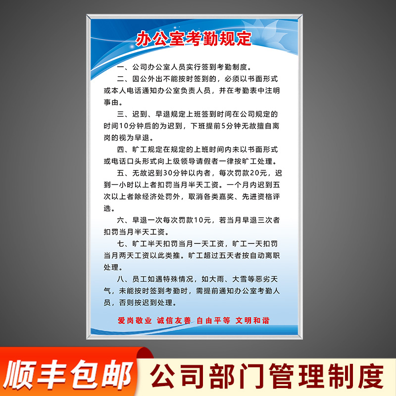 办公室考勤规定公司各部门管理制度销售岗位职责员工日常行为规范文员会计出纳职责请假上墙牌可定制怎么样,好用不?