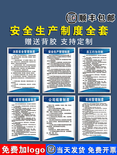 工厂车间安全生产管理制度牌仓库企业标语消防安监防火用电操作规