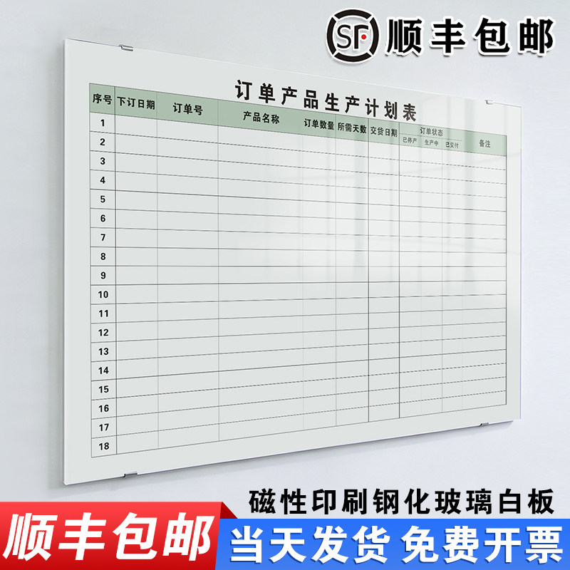 【订单产品生产计划表】玻璃白板