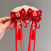 高颜值2026儿童新年头饰女童红色流苏拜年发夹中国风宝宝过年发饰