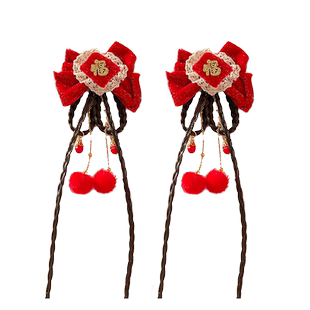 新年头饰儿童中国风发夹女孩长辫子假发拜年发卡女童过年喜庆发饰