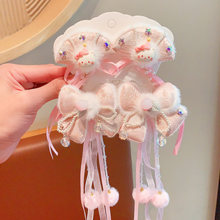 儿童过年汉服头饰女发夹中国风宝宝蛇年粉色拜年古风女童新年发饰