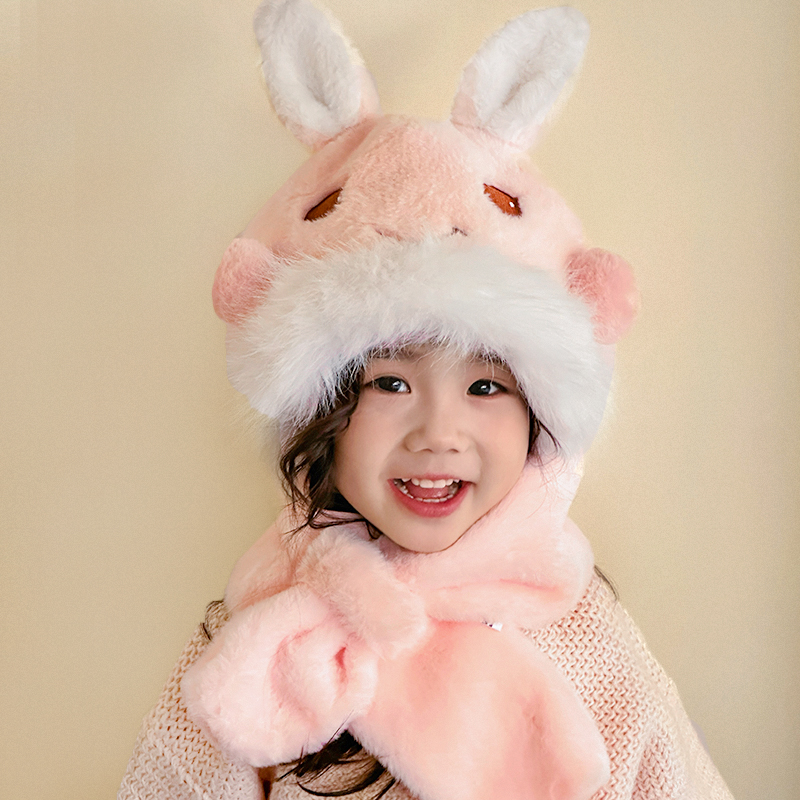 儿童帽子围巾一体冬季2024新款女童宝宝可爱小女孩防风保暖护耳帽