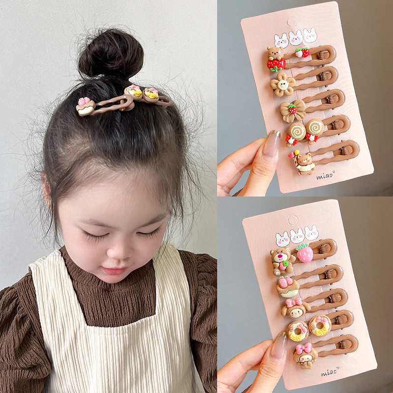 韩版儿童奶咖色发夹小女孩卡通前额刘海碎发夹不伤发bb夹女童发饰