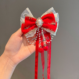 儿童蝴蝶结头饰发夹女孩高颜值红色发卡女童新年发饰宝宝过年夹子