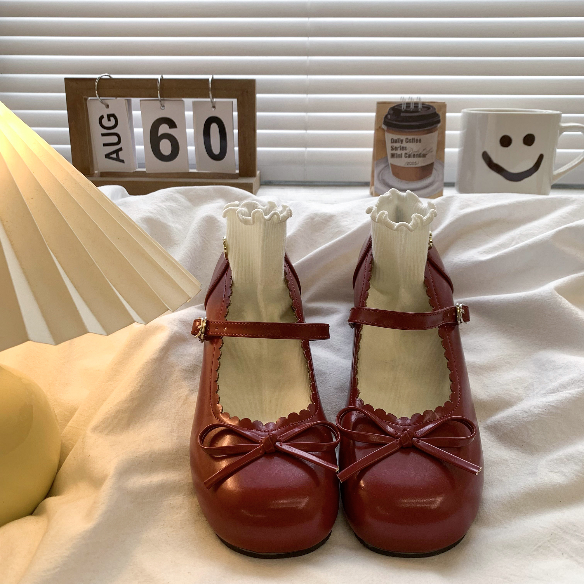 French bow Thick heel Mary Jane Single shoes female 2025 summer The new Word for word Ballet Thick heel high-heeled shoes