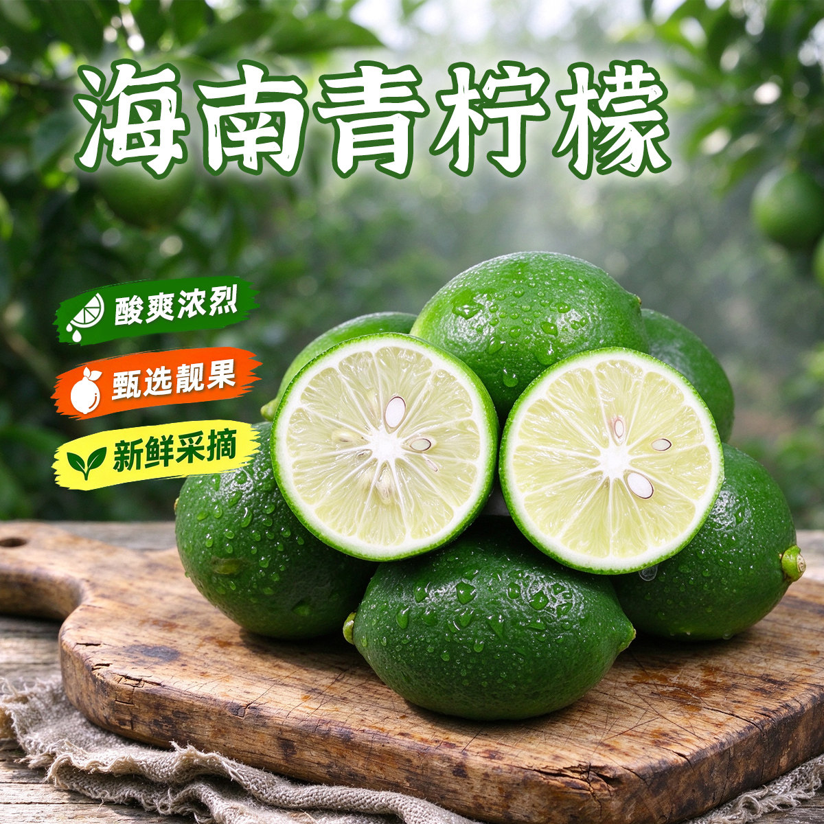 海南青柠檬新鲜茶饮水果绿皮薄多汁非无籽应季3斤装净果多省包邮