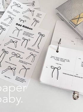 paperbaby 原创设计古怪蝴蝶结 线条黑白英文极简手帐装饰贴纸