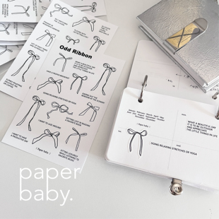 paperbaby 原创设计古怪蝴蝶结 线条黑白英文极简手帐装饰贴纸